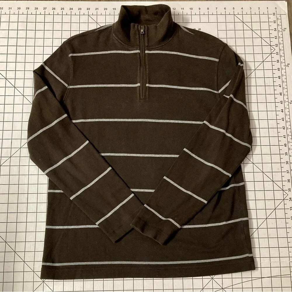 Banana Republic Men’s Size Large Brown/Grey‎ Striped 1/4 Zip Sweater